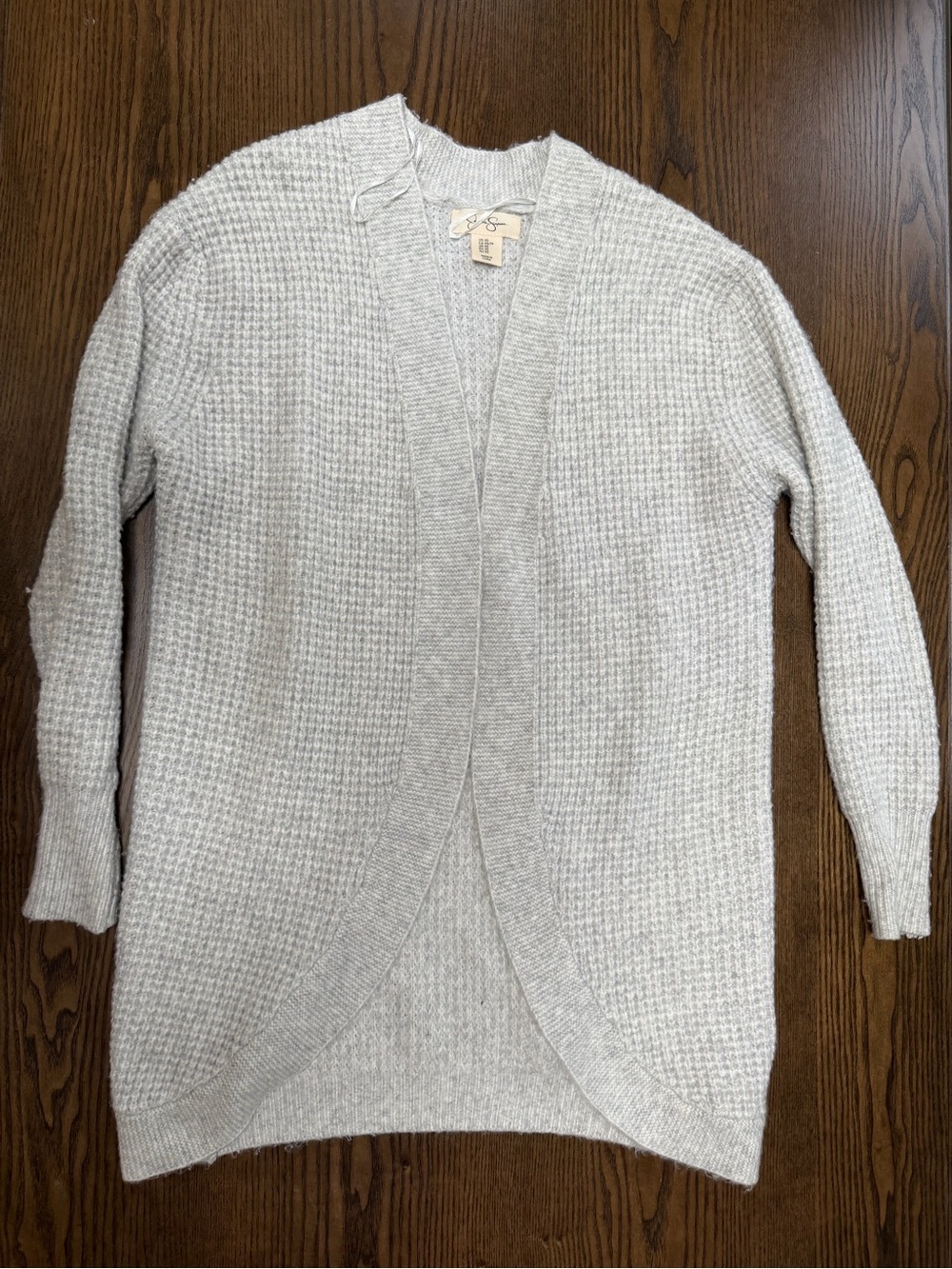 Gray Open-Front Knit Cardigan Sweater